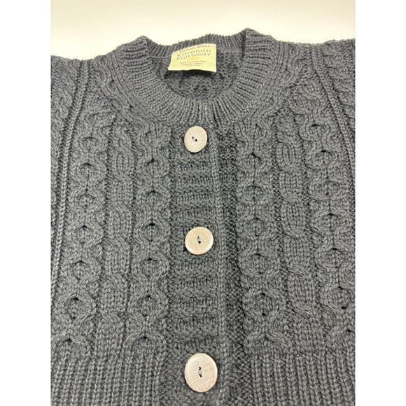 Kilronan Knitwear Cardigan Black XS Pure New Wool Short Sleeve Made in Ireland - Picture 10 of 12
